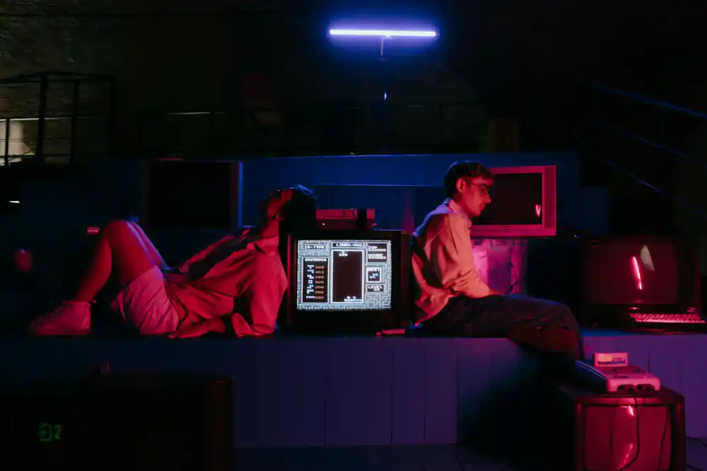 Glowing CRT television playing a retro game