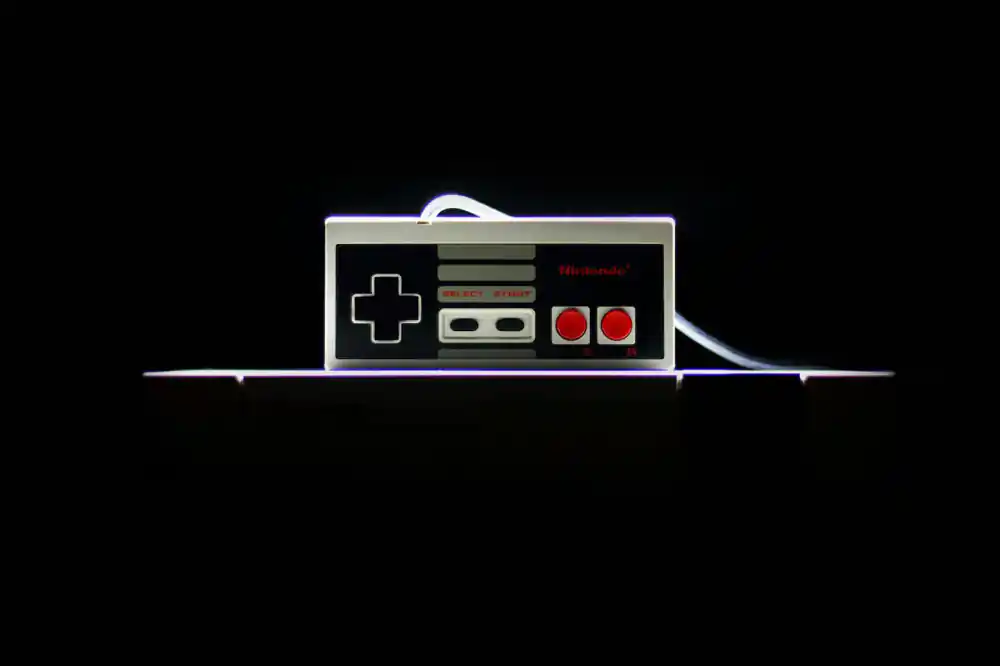 Abstract geometric representation of an 8-bit retro gaming console
